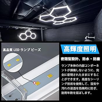 LEDガレージライト 六角 ハニカムライト 192W 24960lm 6500K Amazon.co.jp: LEDガレージライト 六角形ガレージランプ